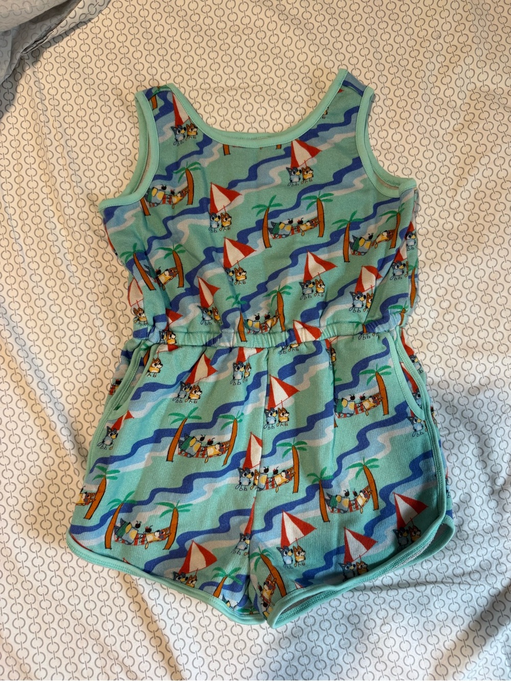 Hanna Andersson Mint Sailboat-Print Kids One-Piece Swim Romper